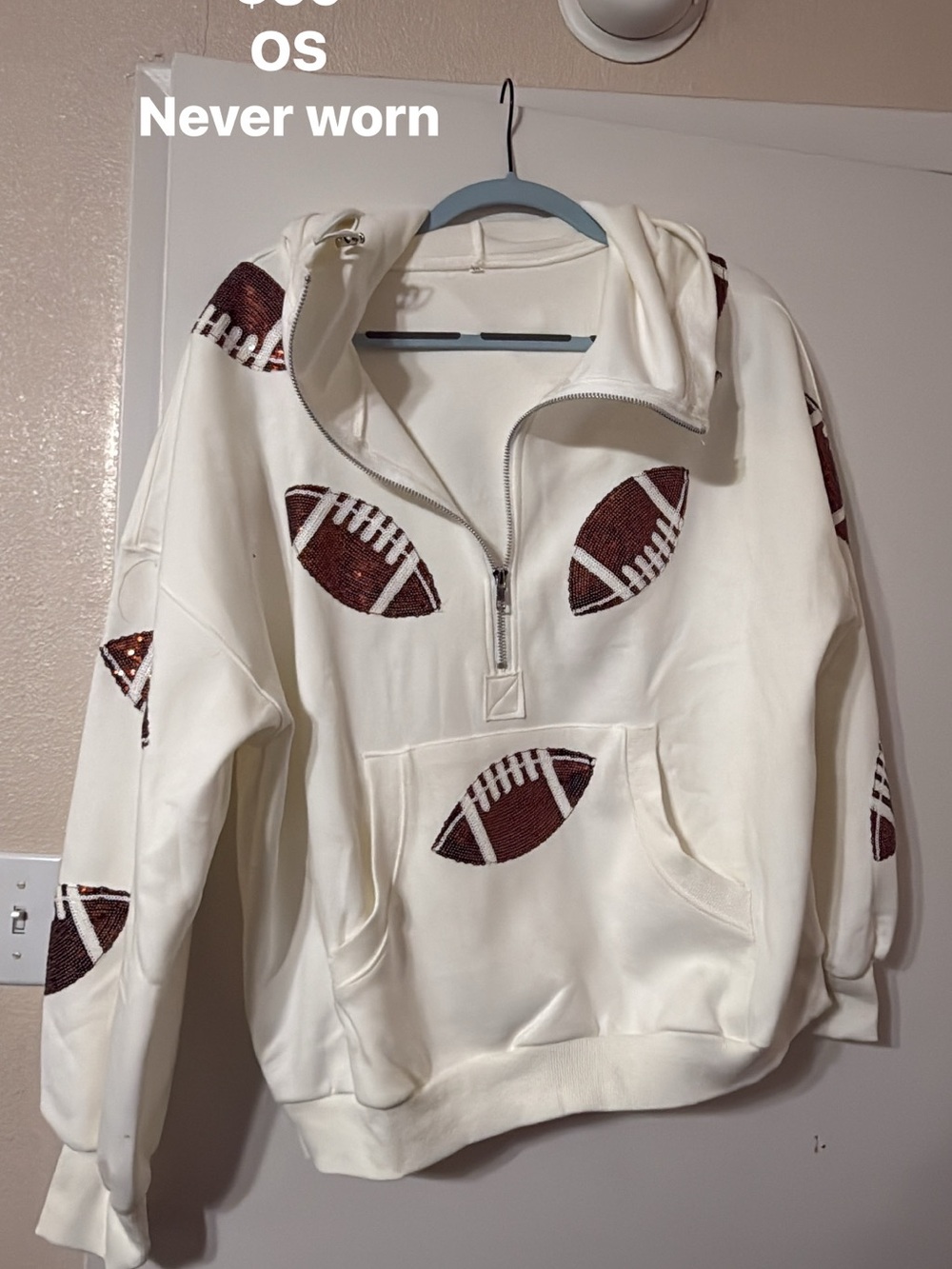 Football Sequin Quarter Zip Hoodie | Size M | NWOT